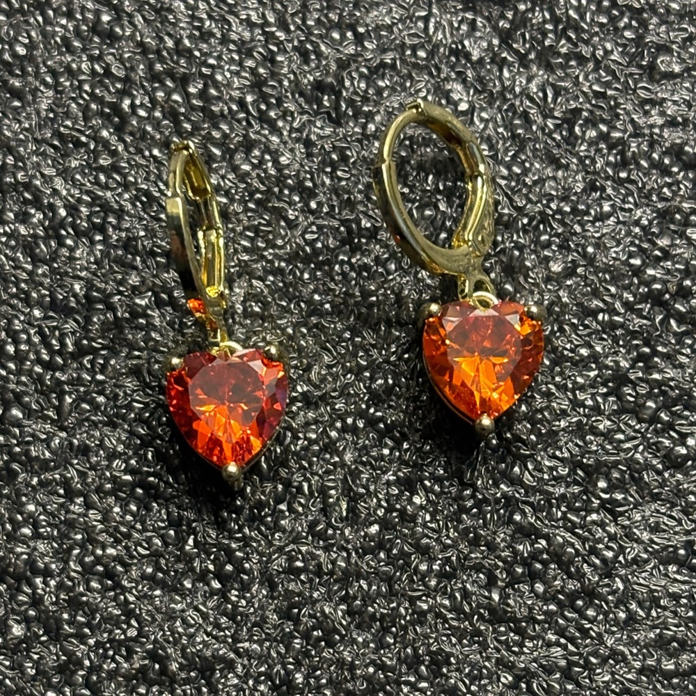 Heart-Shaped Gold Tone and Orange Earrings